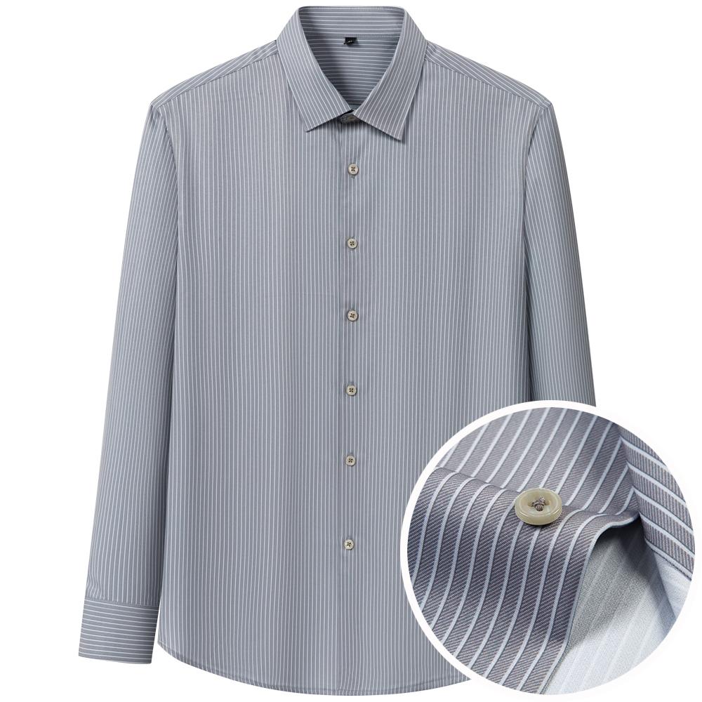 Men's Thin Comfortable Breathable Plaid Striped Dress Shirts, Long Sleeve Spread Collar Business Slight Stretch Button-up Shirt