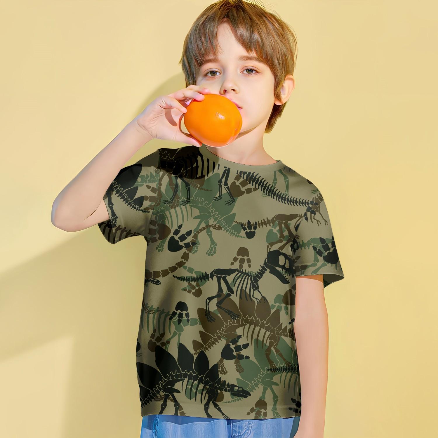 

Детская одежда Футболка для мальчиков с 3D принтом многоцветного динозавра Детская летняя одежда с короткими рукавами Повседневная одежда с круглым вырезом для девочек 100