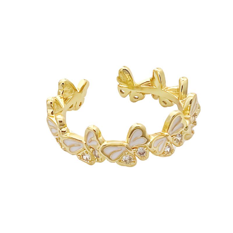 New Disc Language Series Golden Butterfly Rose Open Ring Niche Design French Premium Stacked Ring