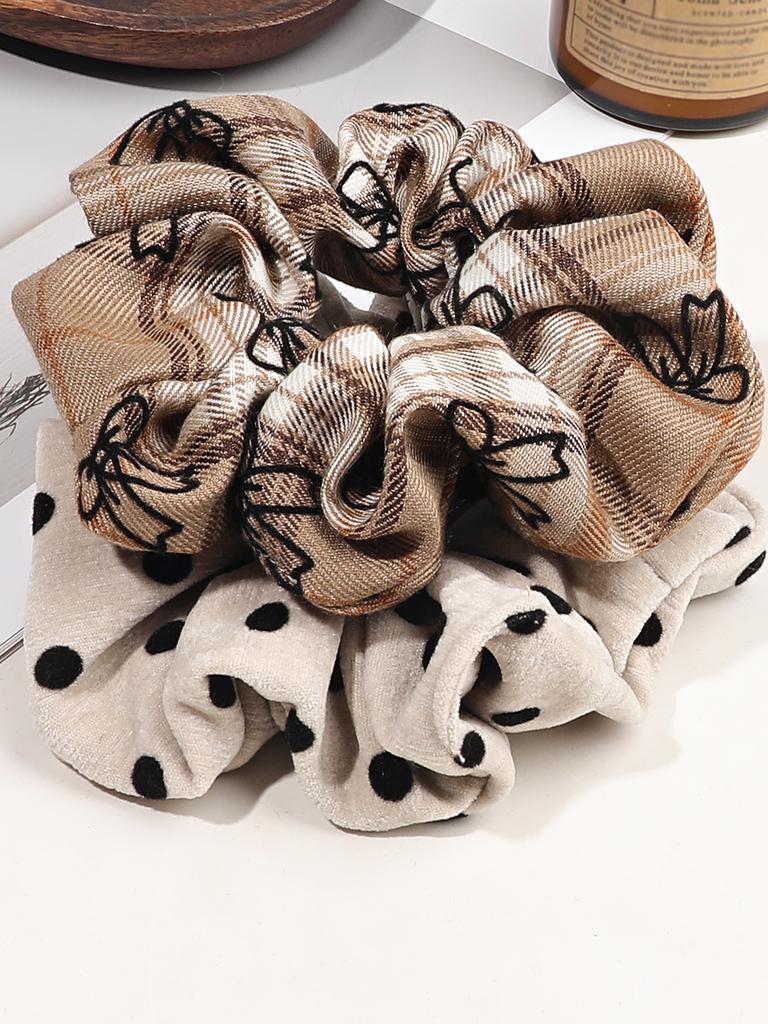 Plaid Polka Dot Solid Colorful Scrunchies for Women Girls, No Damage Elastic Hair Ties for Thin Thick Hair