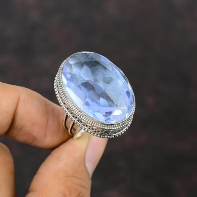 Faceted Tanzanite Quartz Ring Real Gemstone Jewelry 925 Sterling Silver Ring Handmade Birthstone Jewelry Vintage Ring