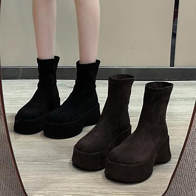 Platformové baleríny Dámské kotníkové boty Módní kulatá špička Boty zvyšující výšku Streetový styl Dámské Moderní strečové Slim Krátké kotníkové boty