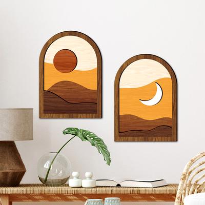 2Pc Wooden Wall Stickers Farmhouse Decoration Wooden Ornament Bohemia Art Installations Retro Hollow Flower Wall Hanging