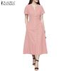 ZANZEA Women Casual V-Neck Solid Color Summer Short Sleeve Dress