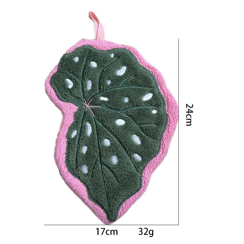 Imitation Leaf Absorbent Hand Towel Plant Pattern Hanging Towel Kitchen Bathroom Cleaning Cloth