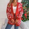 Høst Vinter Vintage Løs Langermet Topp Trykk Cardigan Strikkeplagg V-hals Julegenser