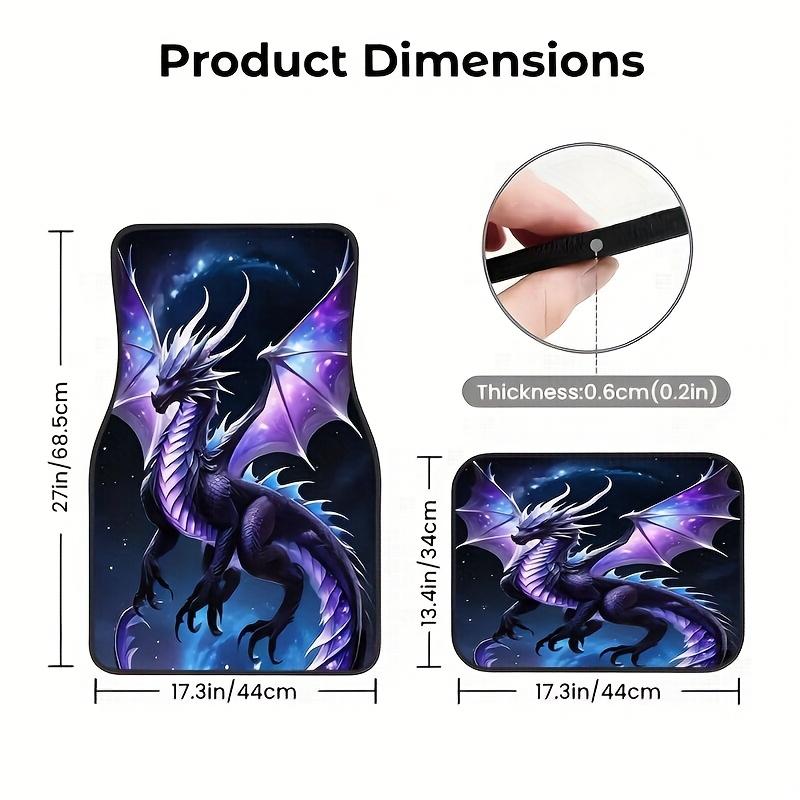 Set di 4 Tappetini Antiscivolo Universali Accessori Interni Facili da Pulire Tappetini in Gomma per Auto con Fantasia Stile Creatura Mitologica Drago