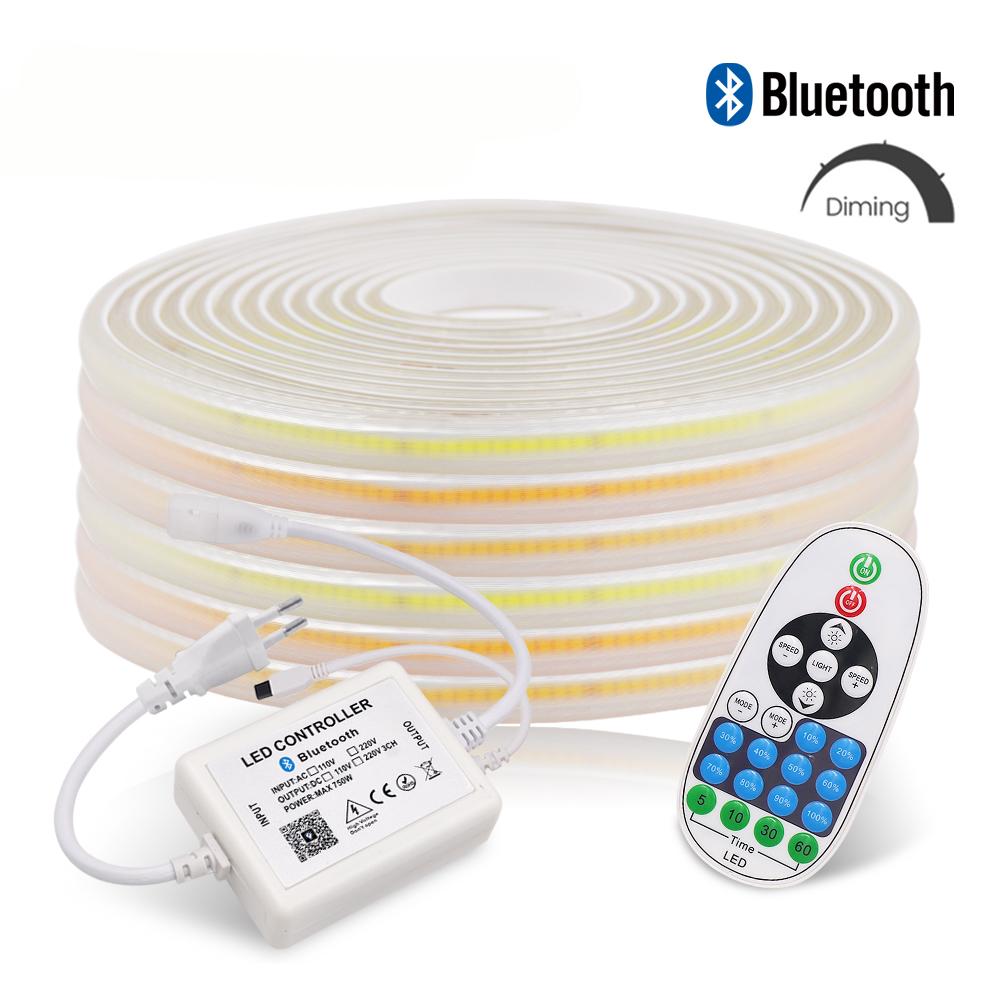 220V Tuya Wifi COB LED Strip Light Bluetooth Wall Touch Dimmable 23key Remote 750W Controller Kit 288Leds/m Waterproof Flex Lamp
