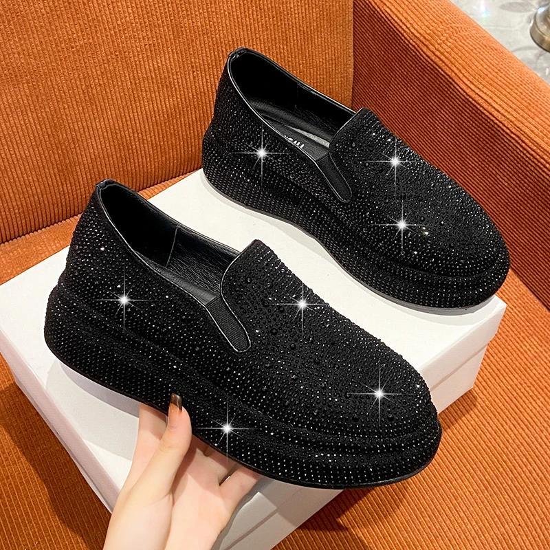 Women Casual Shoes  New Trend Thick Bottom Breathable Sneakers Women's Sports Shoe Rhinestone Flat White Platform Size 35-40