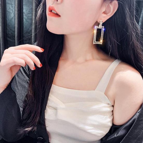 Pendientes colgantes rectangulares huecos con incrustaciones de diamantes de imitación para mujer, regalo de joyería