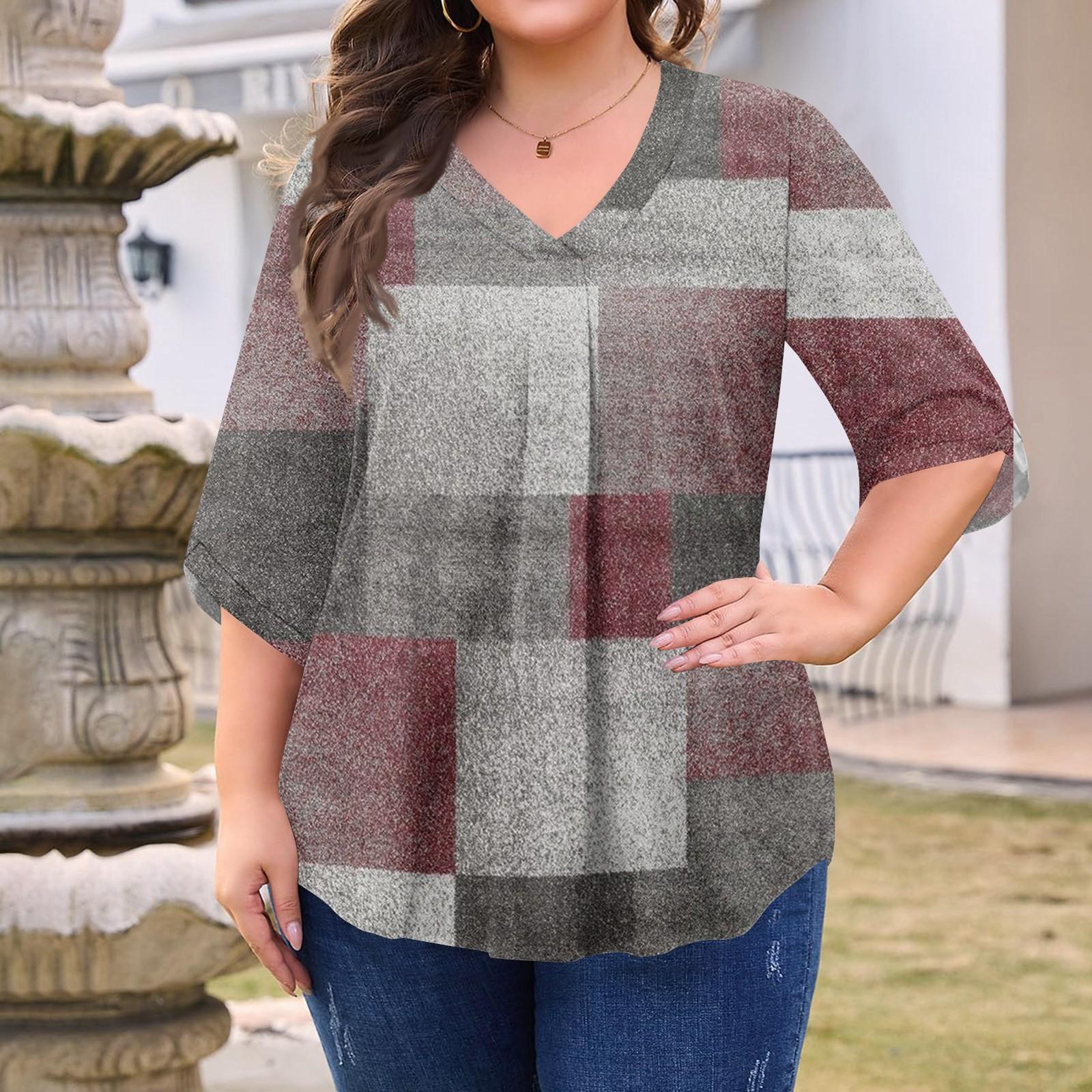 

Женская модная блузка большого размера с принтом, V-образным вырезом и рукавом три четверти XXL