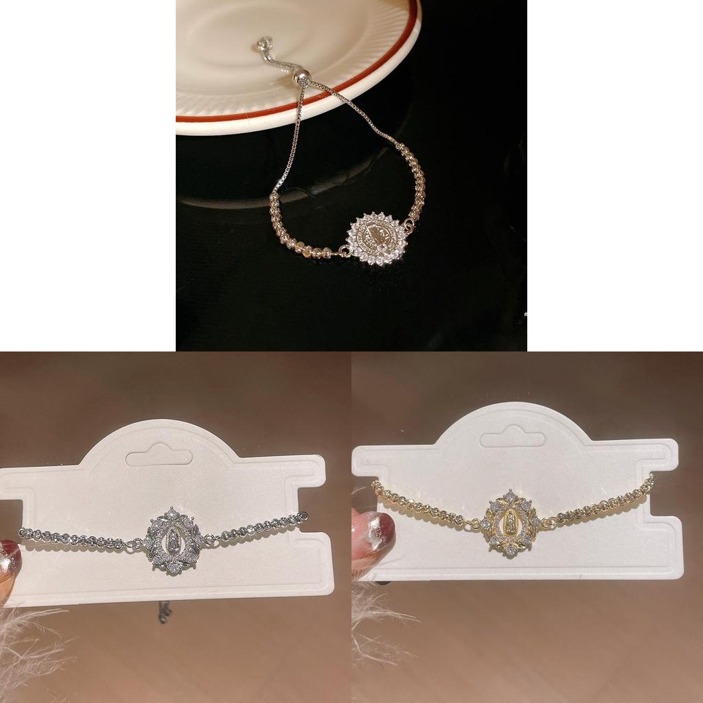 Geometrischer Zirkon Runder Anhänger Vintage Verstellbares Armband Für Frauen Geschenkideen