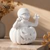 Einzigartiges Tischdisplay-Stück 3D-gedruckte Kürbisjunge-Figur, Unbemalte weiße DIY-Statue, Kreative Halloween-Party-Dekoration Mumien-Skulptur,