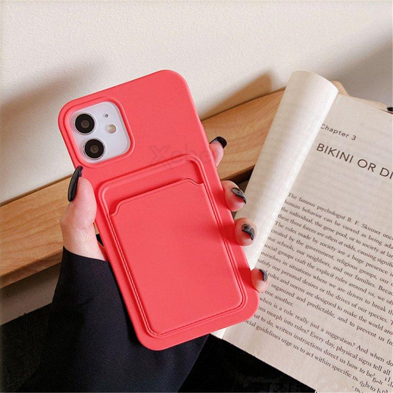 

Мягкий силиконовый чехол для телефона для iPhone 13 Pro Max 12 11 слотов для карт, карманный кошелек, задняя крышка для Samsung S21 A32 Xiaomi Poco M3 Pro Redmi 9T For iPhone 12 Mini темно-розовый