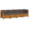 Outdoor Sofa Set with Cushions 4 Piece Brown Solid Acacia Wood