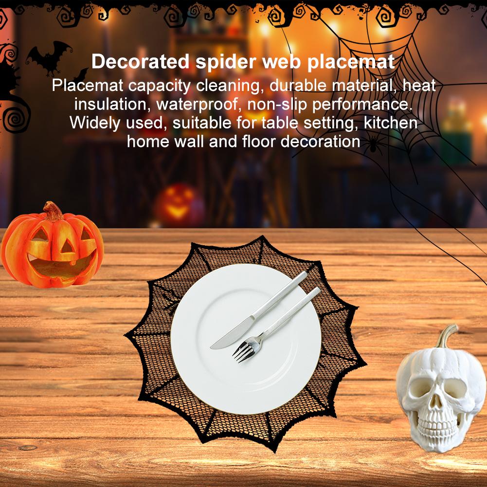Halloween Spider Web Placemats Spiderweb Coasters Placemat Halloween Black Lace Placemat for Dining Table Halloween Decoration