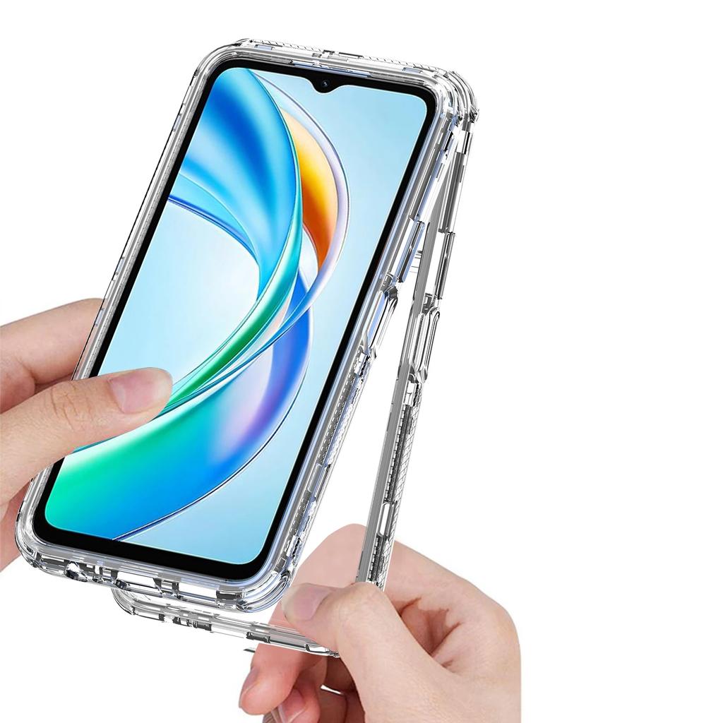 3 In 1 Hybrid Armor Shockproof Phone Case For Honor X5B Plus 6.56 Inches Hard Plastic TPU Frame Transparent Acrylic Back Cover