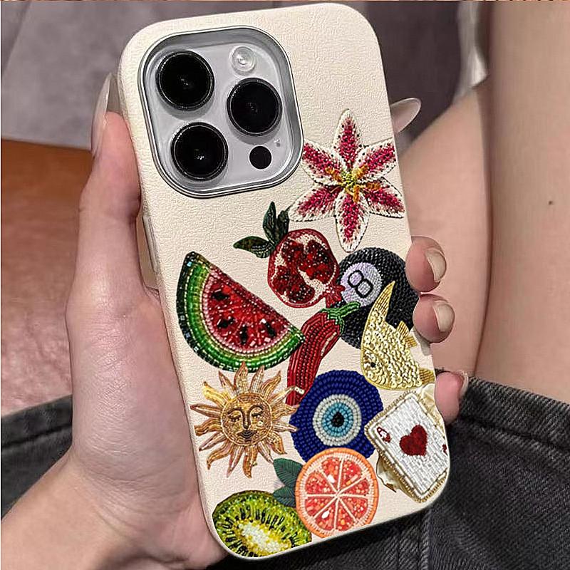 2D Print Beaded Embroidery Fruit Planet Car Phone Case For iPhone 17 16 15 14 Plus 13 12 Mini Air Pro X XS Max SE 7 8 Plus Cover