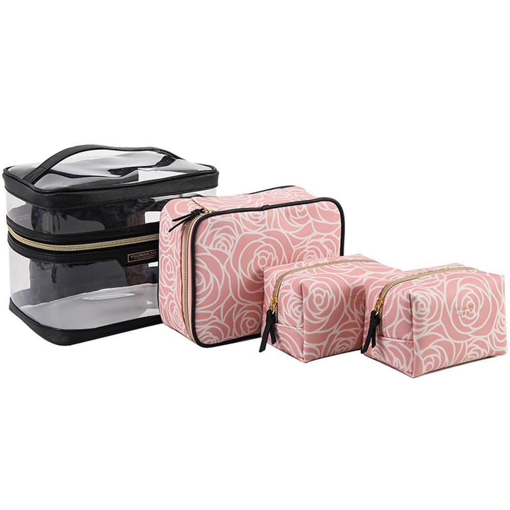 

FLORPERRY Набор косметичек для макияжа Косметический макияж Косметический макияж Косметическое хранение Туалетный столик Путешествия Путешествия Мойка Розовый Цветочный Набор, 4, Сумка, Сумка, Сумка, Косметичка,
