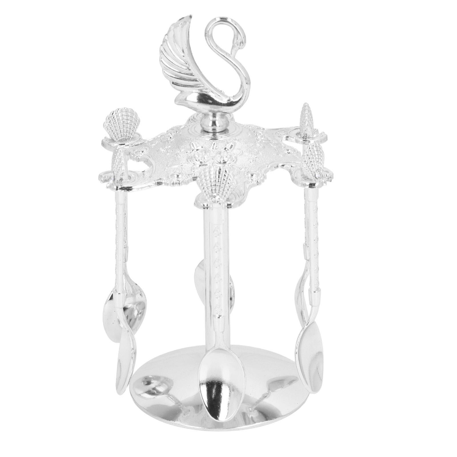 Coffee Spoons Set Mirror Polished Strong Construction   Base Holder with 6 Spoons for Fruits Salads