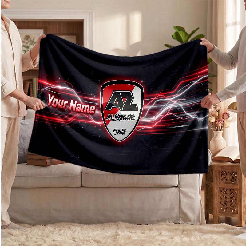 AZ Alkmaar Personalisierte Fleecedecke Mit Fußballlogo, Individueller Name Text Weich Warm Heimdecke