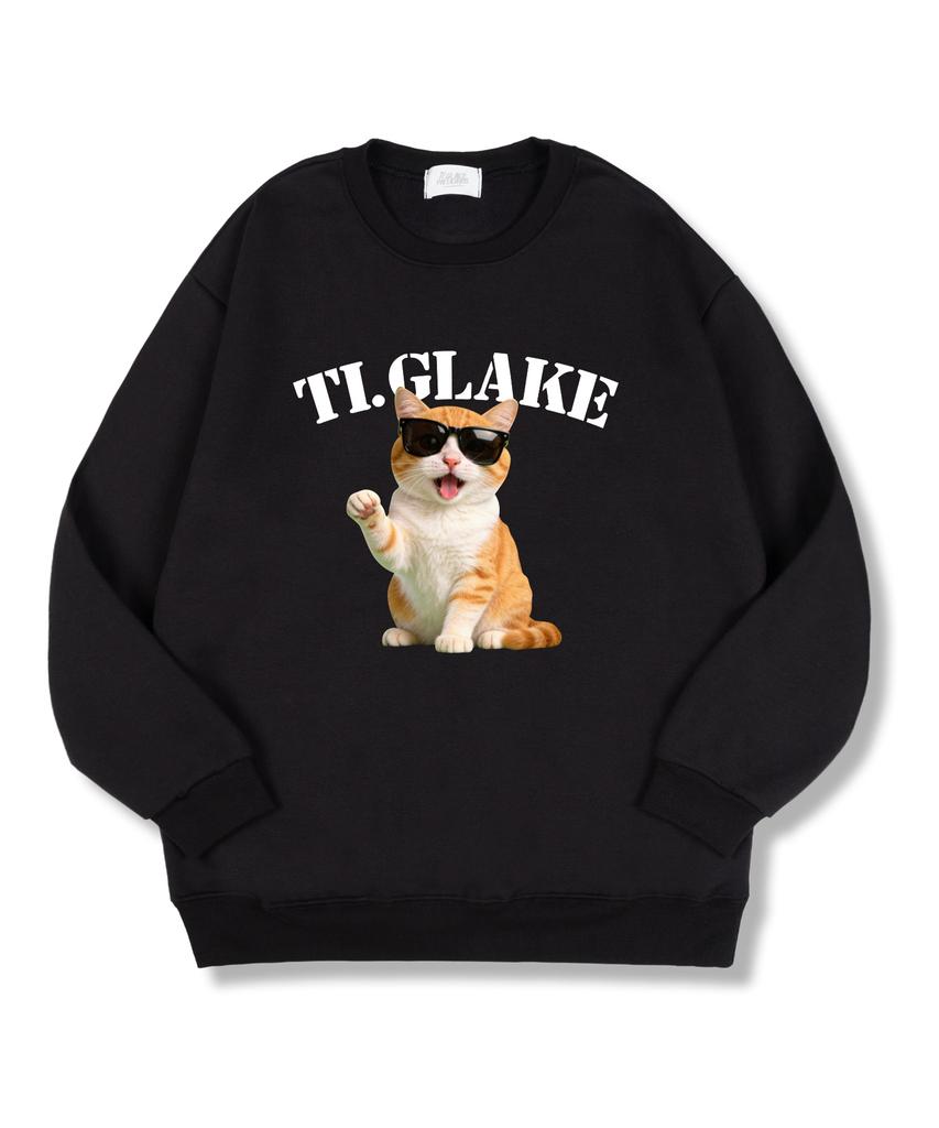 TI.GLAKE Glasscat Oversized Premium Double-Sided Sweatshirt Black