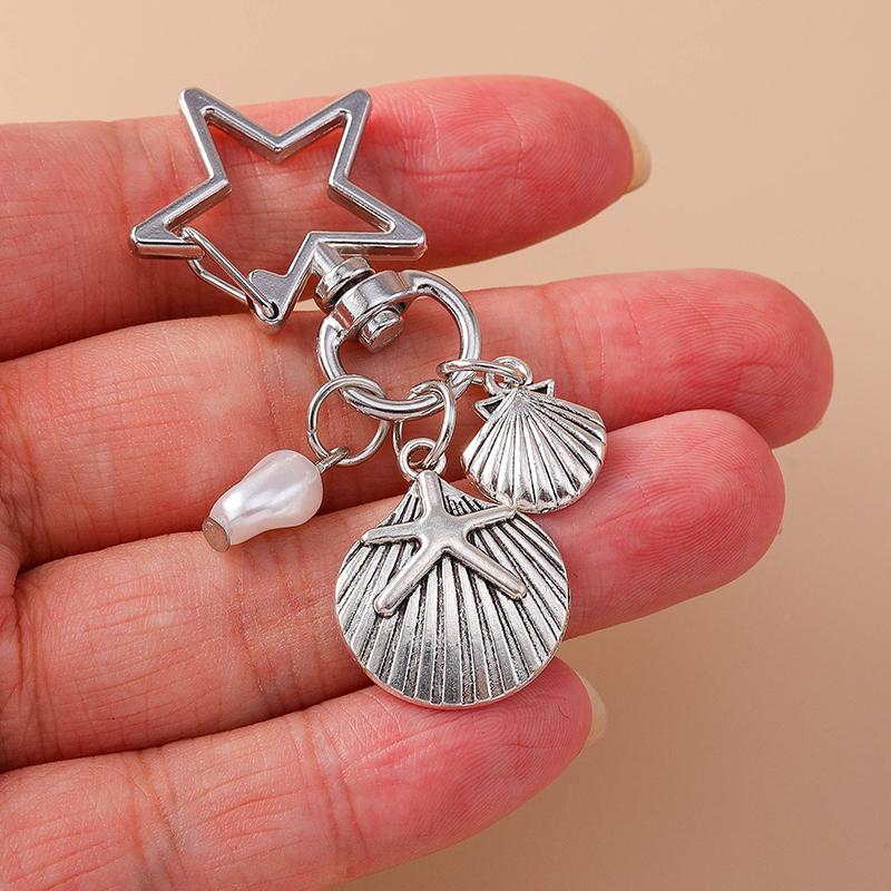 Cute Metal Love Heart Key Chain Pearl Shell Key Ring for Women Girl Handbag Pendants DIY Handmade Jewelry Gifts