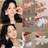 2025 White Chiffon Flower High-End Fairy Stud Earrings for Big Round Faces