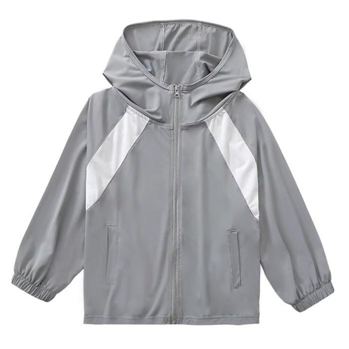 [Kuhvvse] UV Cut Hoodie Kids, UPF50+ Rash Guard (130 Gray) 54205 Gray