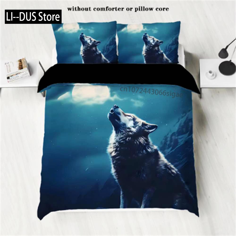 

Wolf And Moon Theme Series Print Bedding set,comfortable,warm,For bedroom,hotel,homestay(1*down Duvet cover+2*pillowcase,No Core 135x200cm