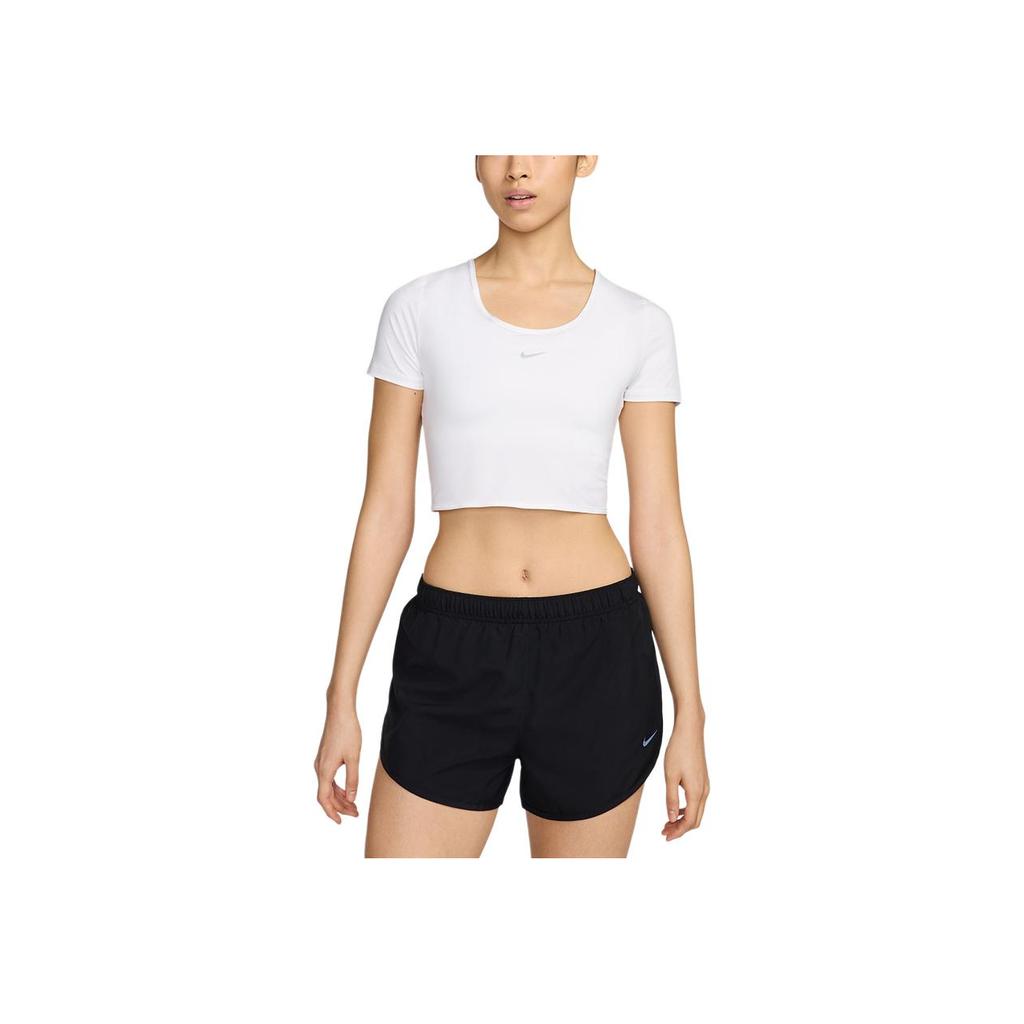 Nike One Classic Solid Color Round Neck Hollow Design Short Sleeve T-Shirt Women Tops White FN2852-100