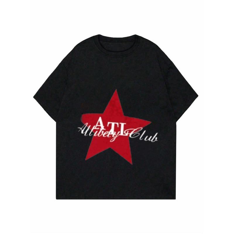 ATL Altivey Club Red Star Printed Black Women's Short-Sleeve T-Shirt