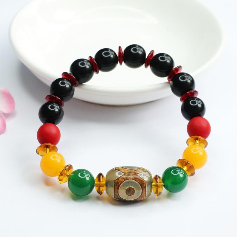 Juan Yu Schwarzer Achat & Neunäugige Dzi-Perle Armband MN3063001