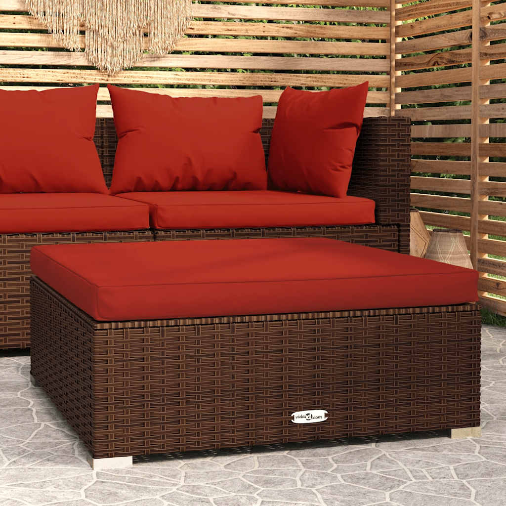 Vidaxl Garden Footstool With Cushion, Brown, 70X70X30 Cm, Poly Rattan