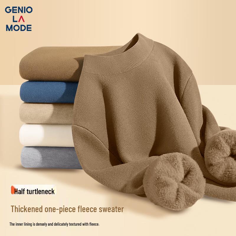 

GENIOLAMODE Men s Fleece-Lined Mock Neck Knit Sweater L