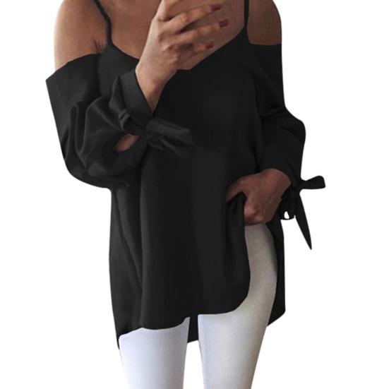 

Сексуальная однотонная женская свободная рубашка с v-образным вырезом и длинными рукавами, блузка, топ M чёрный