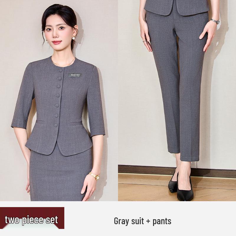 Women's Mid-Sleeve Professional Two-Piece Set for Spring/Summer/Autumn