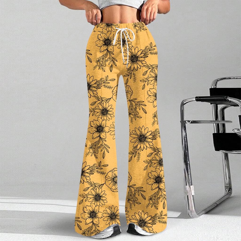 Damenmode Lockerer Kordelzug in der Taille Geblümter Druck Lässige Sporthose Lässige Schlaghose