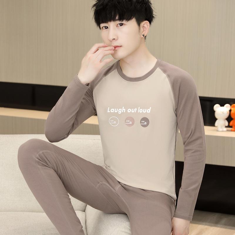 Men's Cotton Antibacterial Thermal Underwear Set for Youth - Autumn/Winter