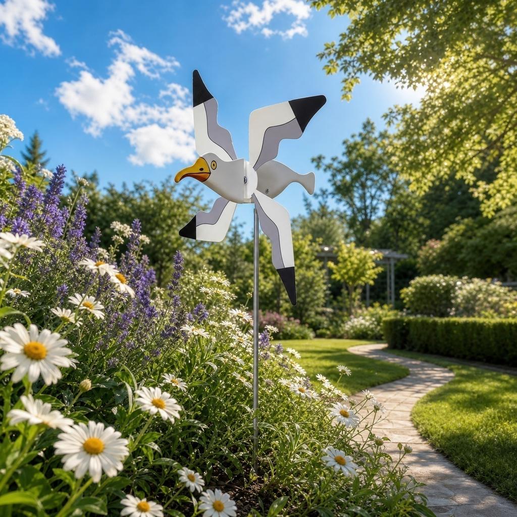 Outdoor Decorative Seagull Wind Spinner Garden Stake with Rotating Blades for Yard Lawn Patio Decoration and Wind Indicator