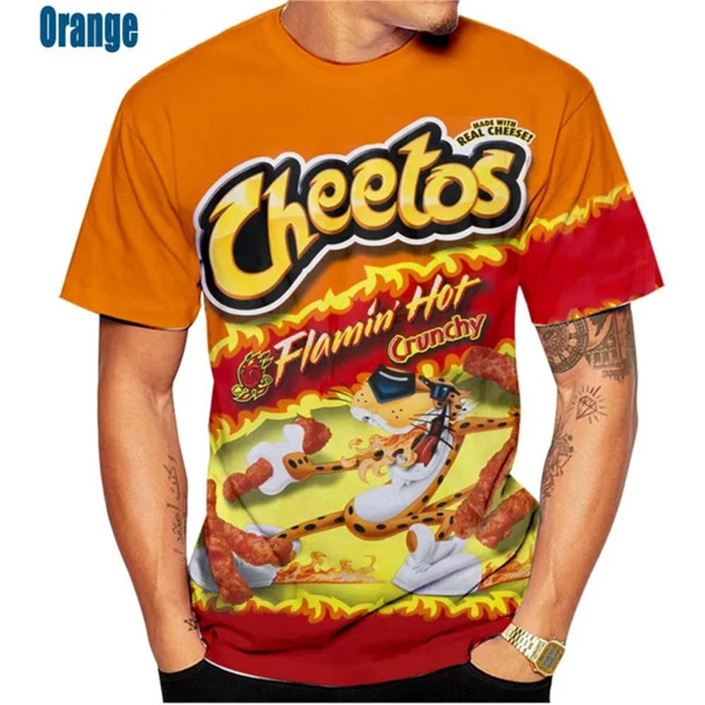 Sommer Herren T-Shirt 3D Gedruckt Cheetos Lebensmittel Druck T-Shirt Modisch Lässig Kurzarm Sportbekleidung Atmungsaktiv Herrenbekleidung