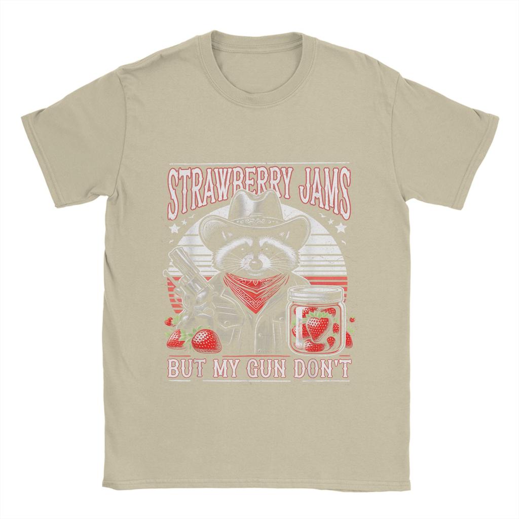 Men T-Shirts Strawberry Jams But My Don't Funny Raccoon Vintage  Tees Short Sleeve  T Shirts Round Collar Clothes Gift Idea
