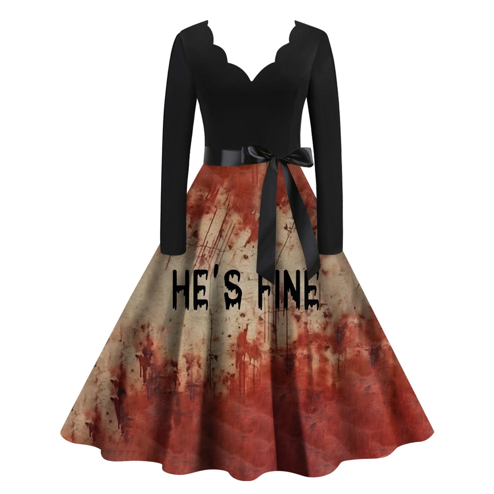 Хэллоуин Женское Повседневное Модное Платье с V-образным Вырезом и Принтом В Винтажном — фото 7