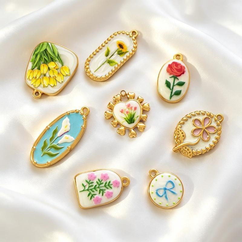 5/8Pcs Vintage Flower Enamel Charm Pendant Stainless Steel Drop Oil Floral Beads For Diy Necklace Bracelet Jewelry Making