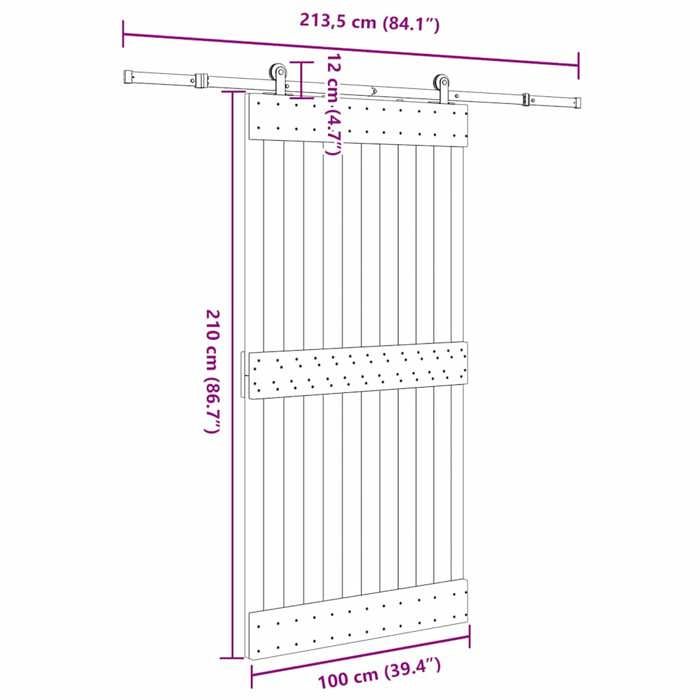 VidaXL Sliding Door and Hardware Kit 100x210 Cm Solid Pine 3332675