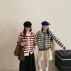 Retro striped crew neck knitted cardigan women's autumn and winter new loose casual soft waxy lazy wind sweater jacket