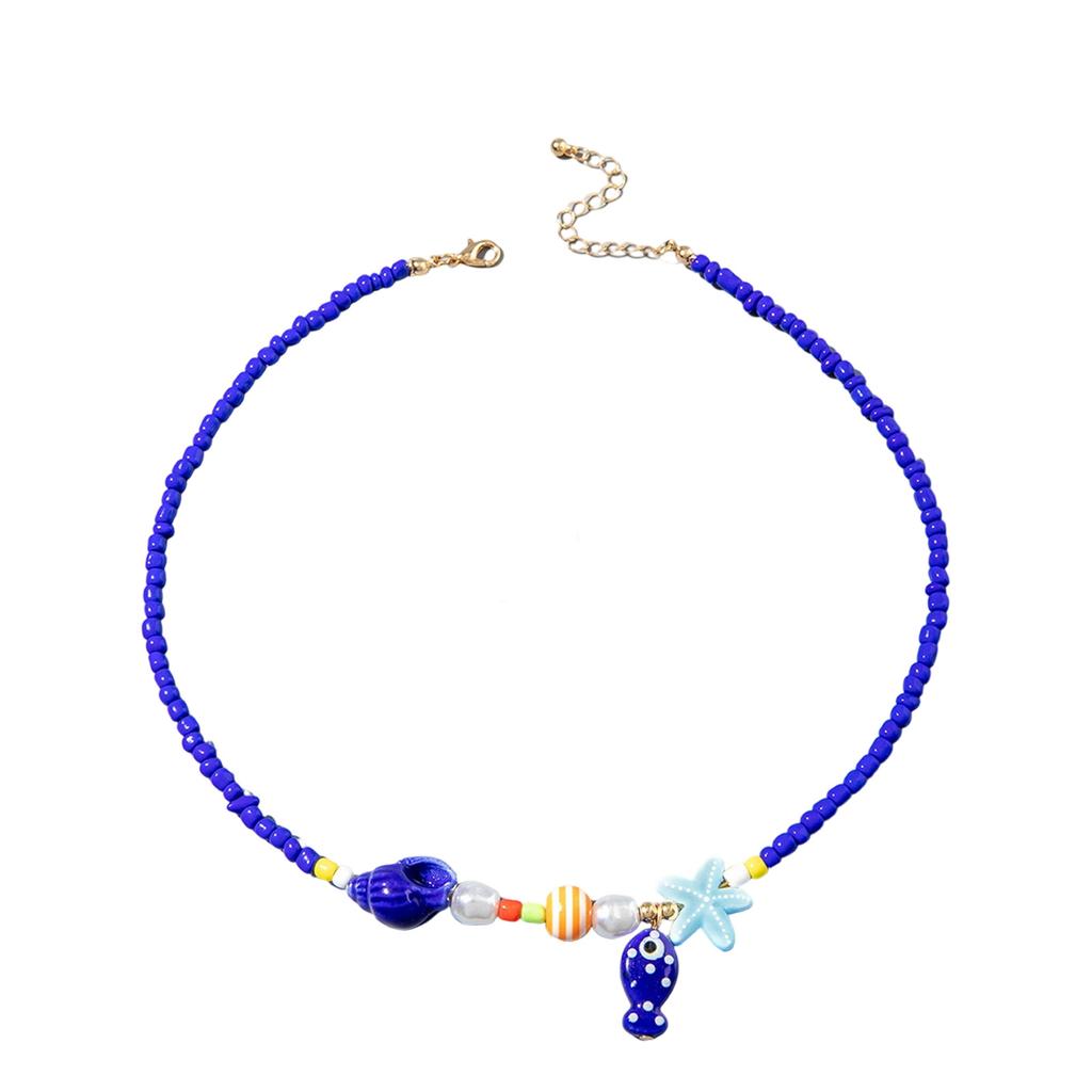 Bohemian Starfish Pendant Pearls Bead Necklace Adjustable Length Portable Jewelry for Beach Vacation and Parties