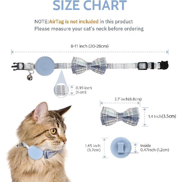 Waterproof airtag cat Collar with Bell,Breakaway Kitten Collar with Bow tie,Cute cat Collar airtag Holder Compatible with Apple air tag GPS Tracker