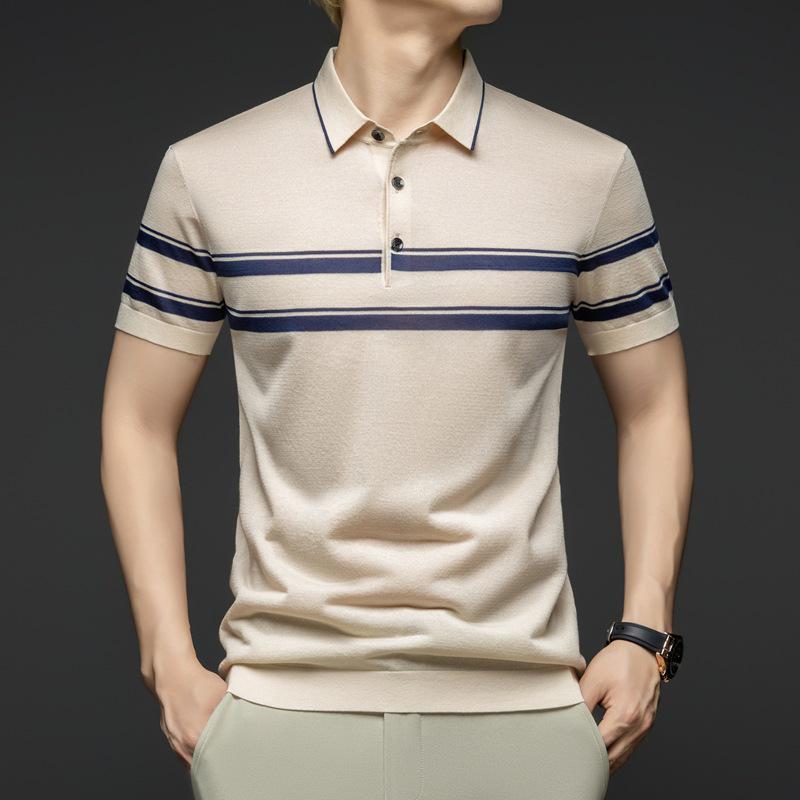 Men's 2026 Summer Casual Polo Shirt - Breathable Yarn-Dyed Stripe, Loose Fit Short Sleeve with Lapel