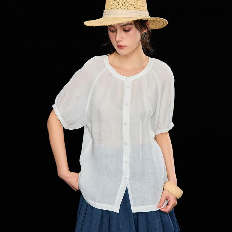 Wudao 100% Ramie Lantern Sleeve Loose Shirt M